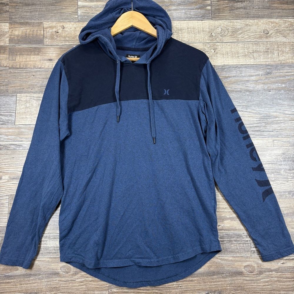 Hurley Men's Navy Blue Light Weight Hoodie with Logo on Sleeve Size Medium
